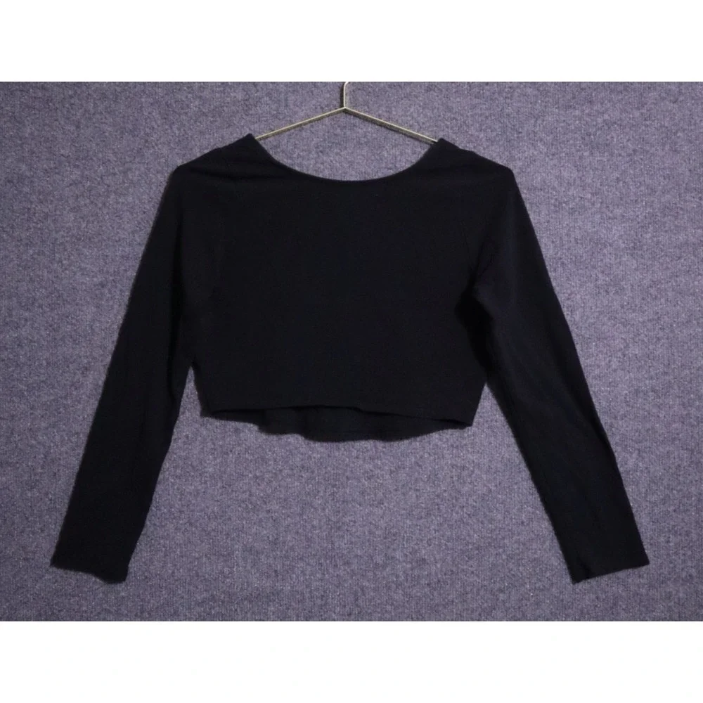 Free People Shirt Women L Faded Black Shenanigans Long‎ Sleeve Crop Square Neck